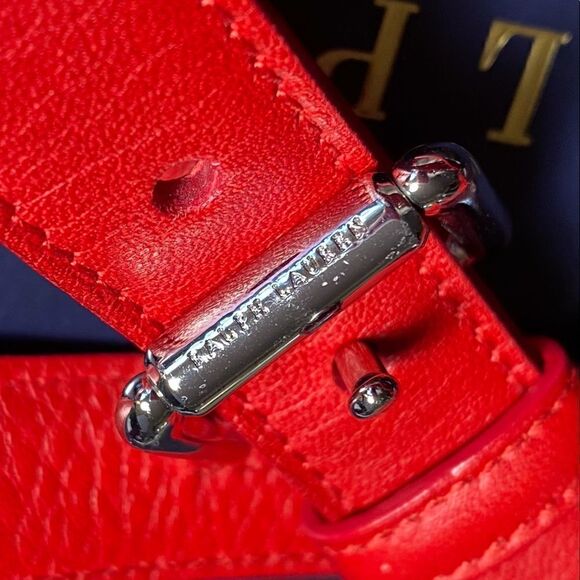 Ralph Lauren Made in Italy Red Calf Leather Silver Tone 2 Buckle Tri-Strap Belt - Picture 15 of 16